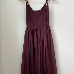 ASOS Plum Burgundy Chiffon Wrap-Front Midi Dress w/ Waist Tie (US 4)